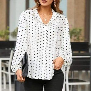 Violet & Claire Button Down Collared Polka Dot Blouse